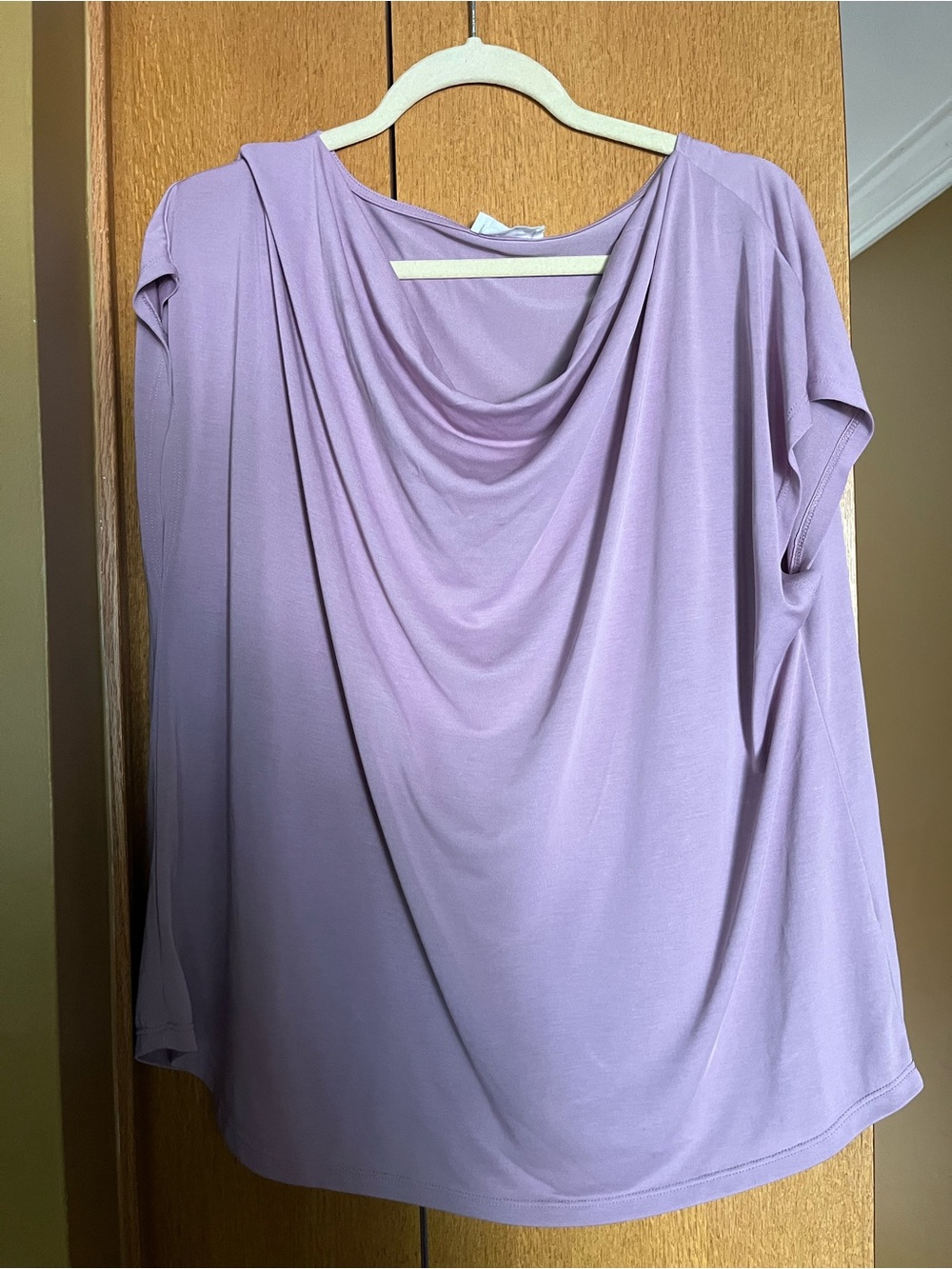 24/7 1X Women’s Draped Cowl Neck Top in Lilac